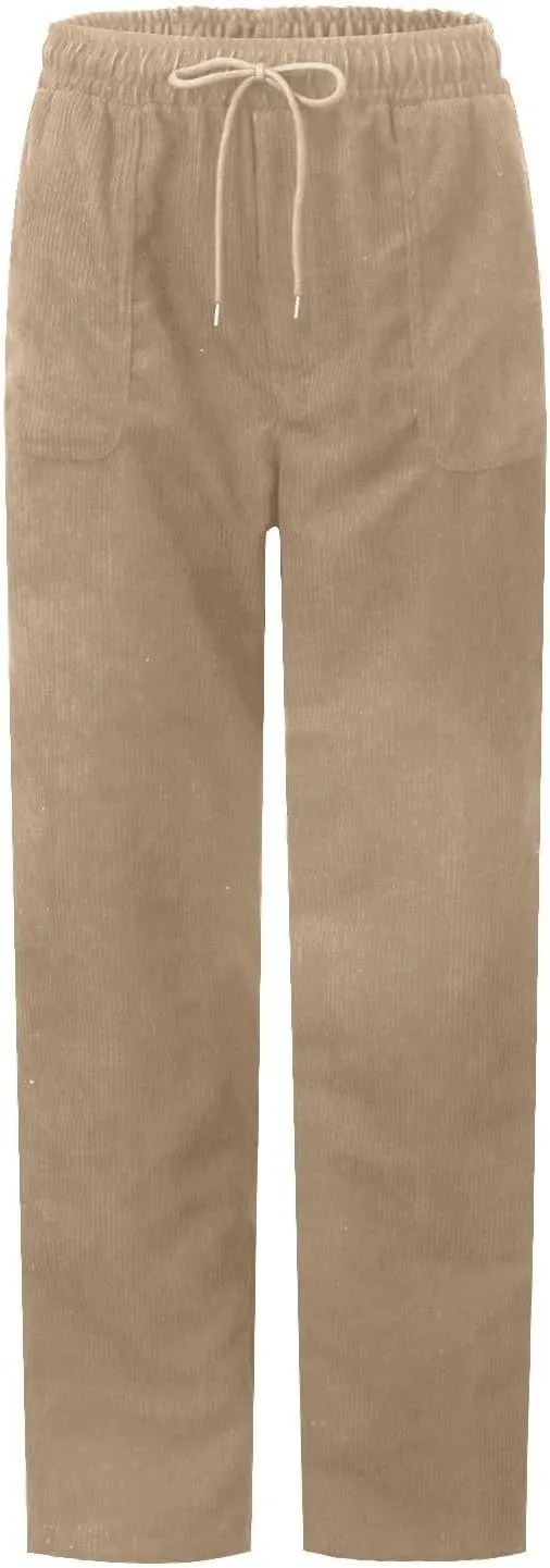 Womens Corduroy Cuffed Pants 2025 Trendy High Waisted Straight Leg Drawstring Trousers Work Office Dress Casual Pants