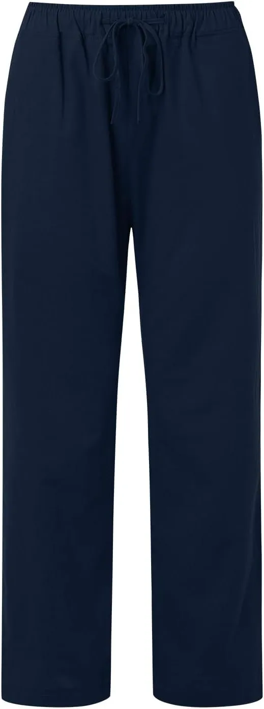 Women's Cotton Linen Pants Elastic Waist Trousers Casual Lightweight Pant Drawstring Wide Leg Pant Summer Beach Pant