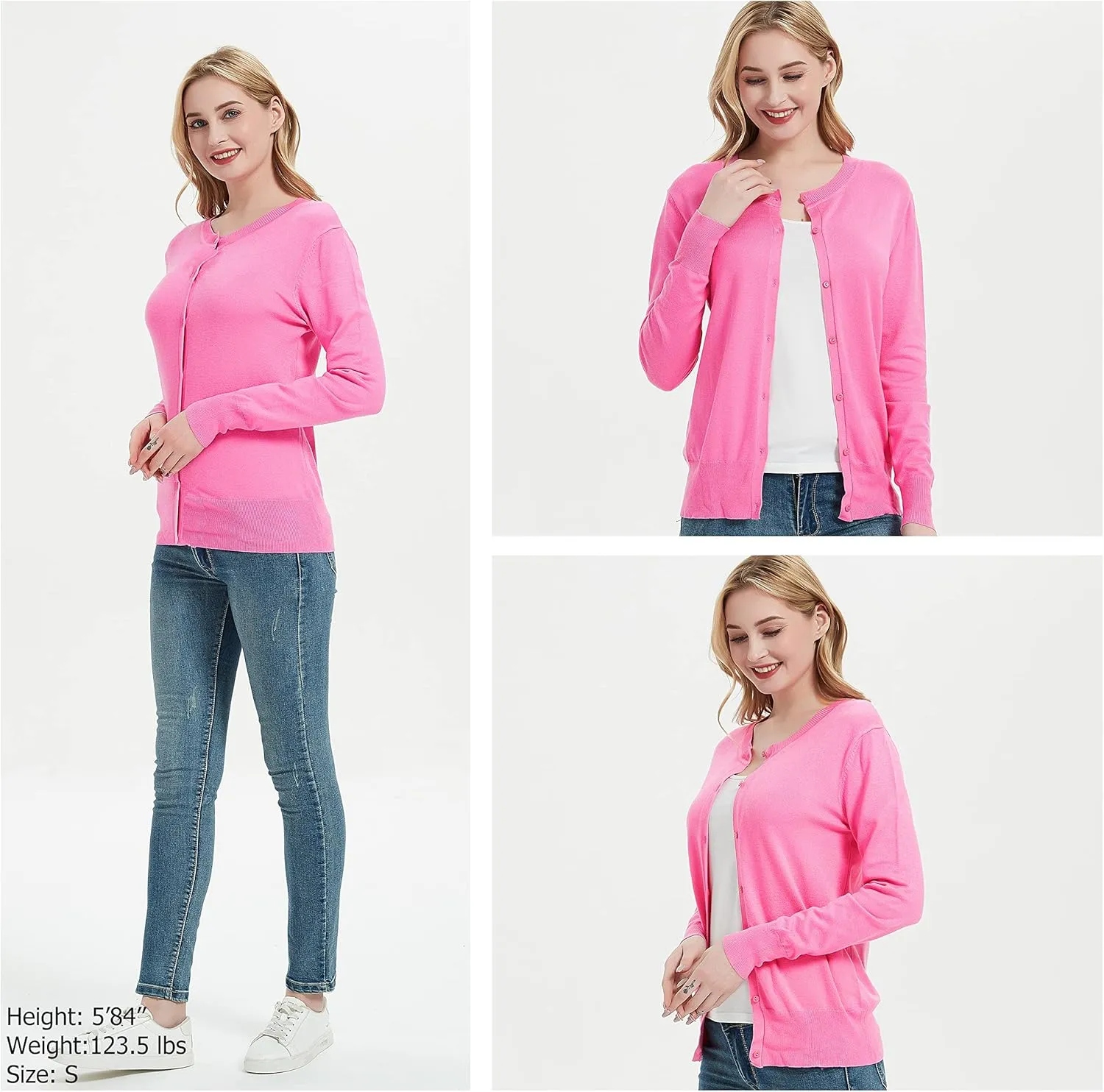 Women's Crew Neck Button Down Long Sleeve Cardigan Sweater