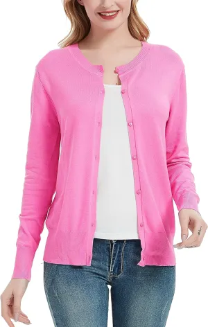 Women's Crew Neck Button Down Long Sleeve Cardigan Sweater