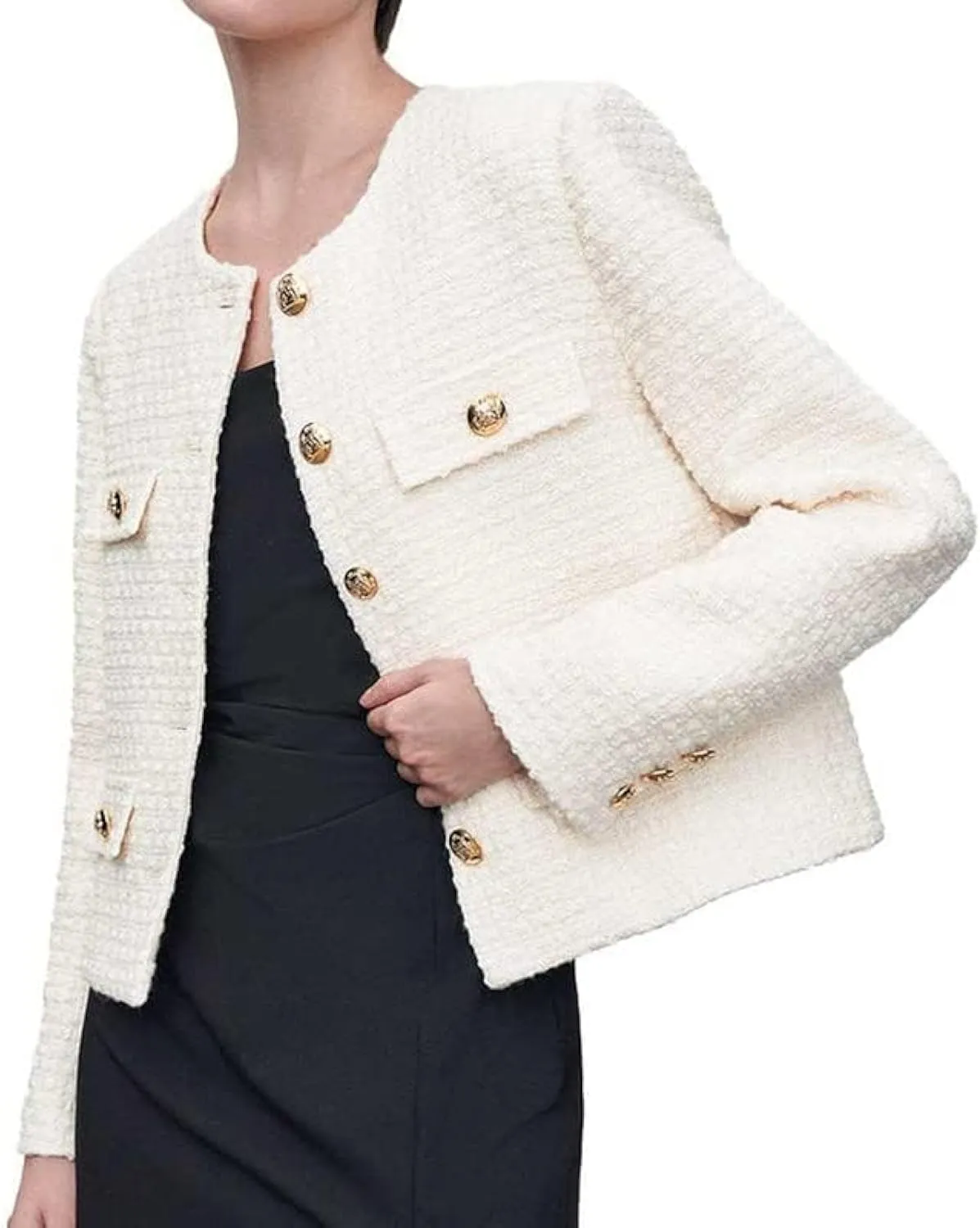 Womens Cropped Tweed Blazer Jackets 2025 Fall Winter Casual Business Work Suits Long Sleeve Coat Outfits