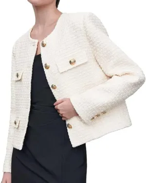 Womens Cropped Tweed Blazer Jackets 2025 Fall Winter Casual Business Work Suits Long Sleeve Coat Outfits
