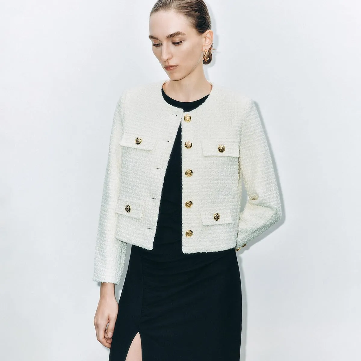 Womens Cropped Tweed Blazer Jackets 2025 Fall Winter Casual Business Work Suits Long Sleeve Coat Outfits