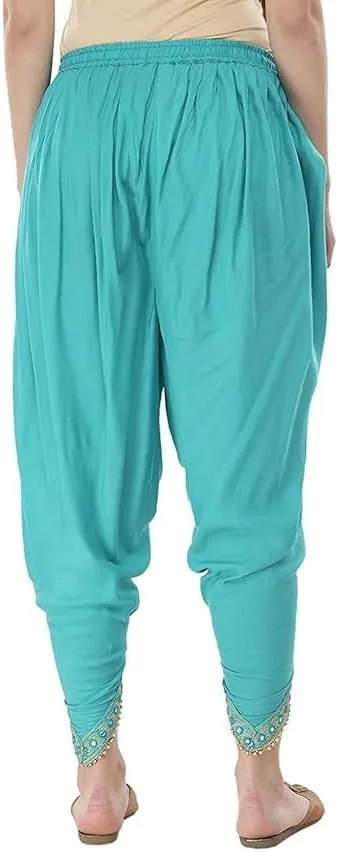 Women's Dhoti Harem Pants with Embroidered Detail, Black, Free Size 28-36 Waist