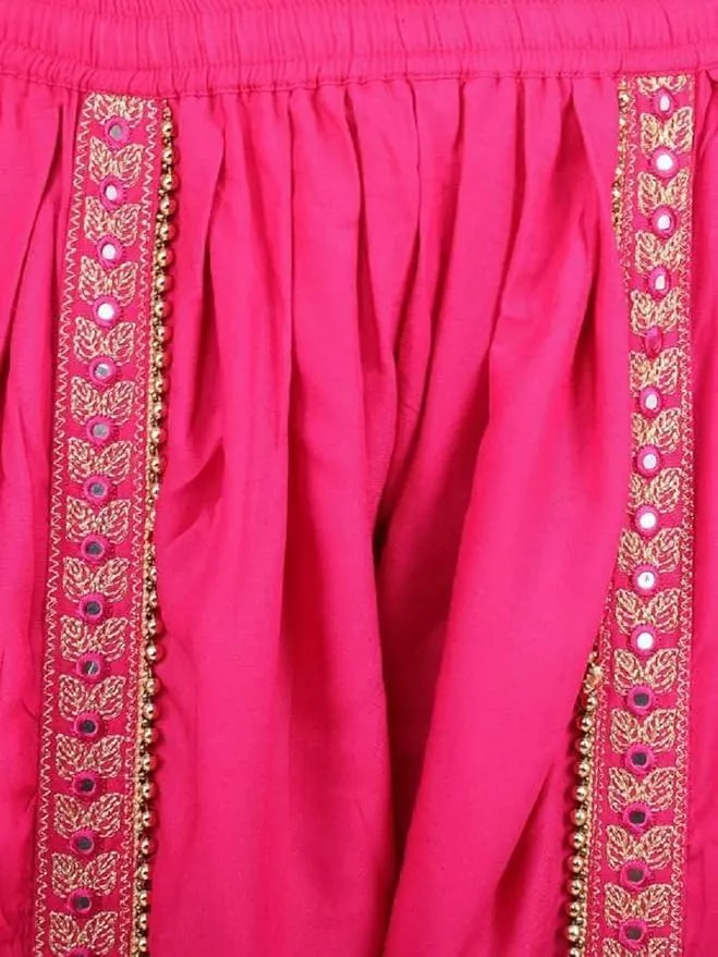 Women's Dhoti Harem Pants with Embroidered Detail, Black, Free Size 28-36 Waist