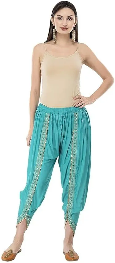 Women's Dhoti Harem Pants with Embroidered Detail, Black, Free Size 28-36 Waist