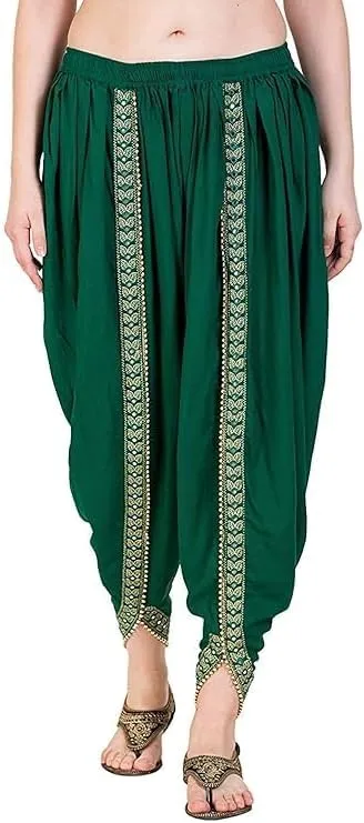 Women's Dhoti Harem Pants with Embroidered Detail, Black, Free Size 28-36 Waist