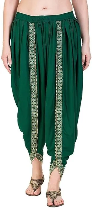 Women's Dhoti Harem Pants with Embroidered Detail, Black, Free Size 28-36 Waist