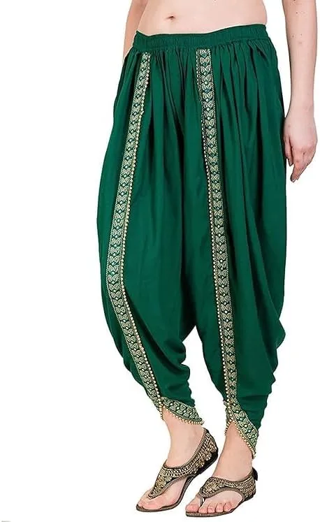 Women's Dhoti Harem Pants with Embroidered Detail, Black, Free Size 28-36 Waist
