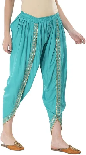 Women's Dhoti Harem Pants with Embroidered Detail, Black, Free Size 28-36 Waist