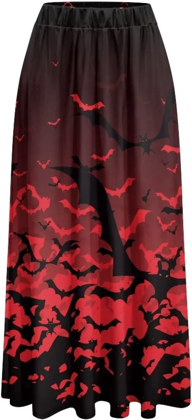 Women's Elastic High Waist Maxi Skirts Full/Ankle Length Flowy Skirt with Pockets Casual Print A Line Long Skirt