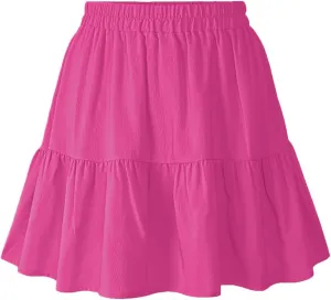 Womens Elastic High Waist Tiered Mini Skirt with Shorts Underneath Cute Boho Pleated Ruffle Skirt with Pockets
