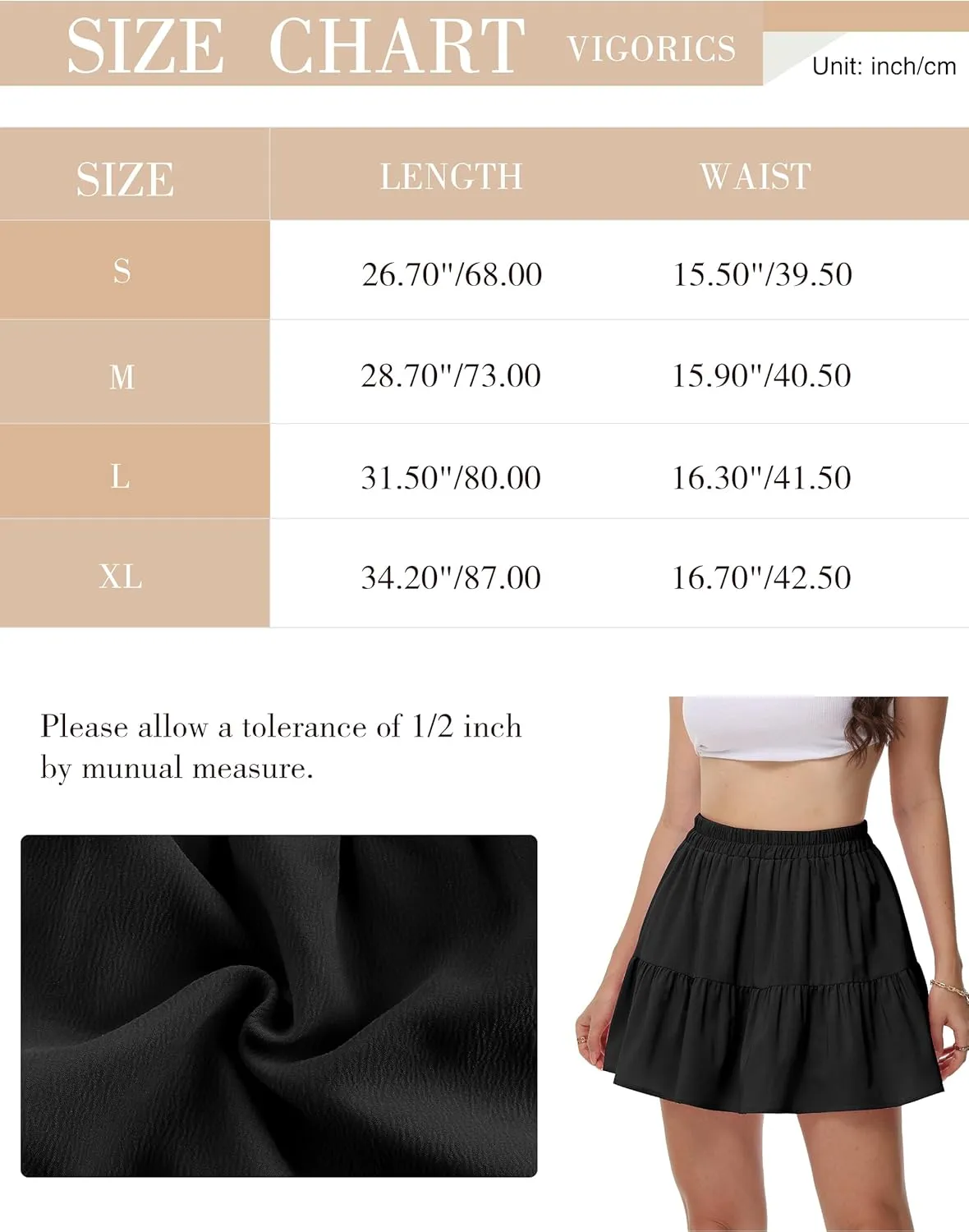 Womens Elastic High Waist Tiered Mini Skirt with Shorts Underneath Cute Boho Pleated Ruffle Skirt with Pockets