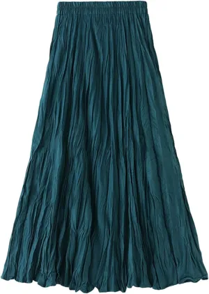 Women's Elastic Waist Midi Skirt Ruffles Pleated Fairy Grunge Skirt Y2k Skirts