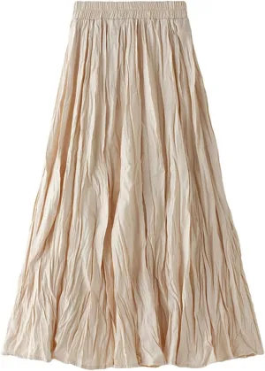 Women's Elastic Waist Midi Skirt Ruffles Pleated Fairy Grunge Skirt Y2k Skirts