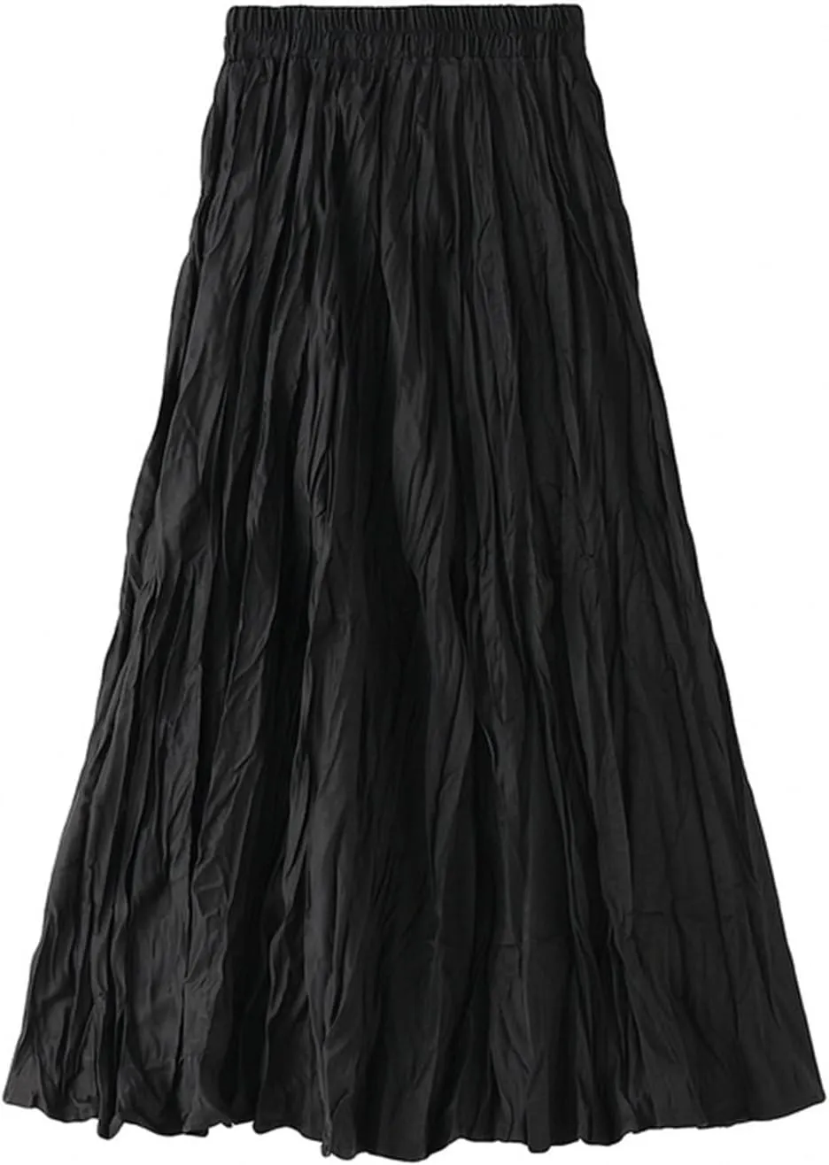 Women's Elastic Waist Midi Skirt Ruffles Pleated Fairy Grunge Skirt Y2k Skirts