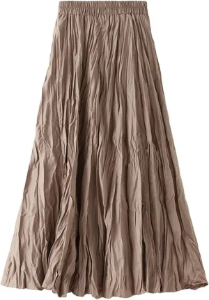 Women's Elastic Waist Midi Skirt Ruffles Pleated Fairy Grunge Skirt Y2k Skirts