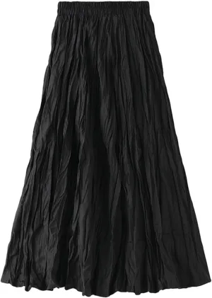Women's Elastic Waist Midi Skirt Ruffles Pleated Fairy Grunge Skirt Y2k Skirts