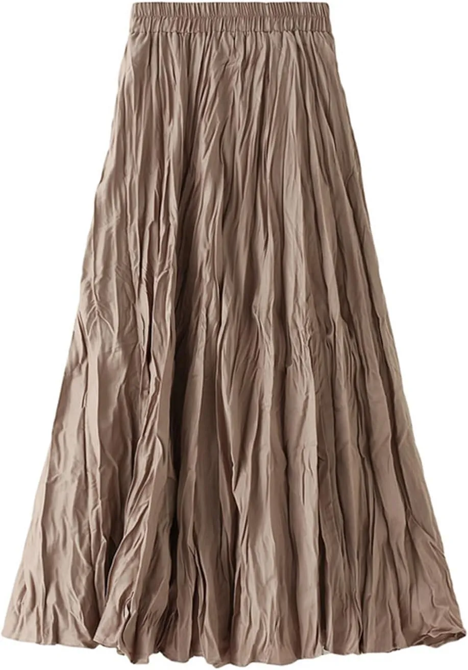 Women's Elastic Waist Midi Skirt Ruffles Pleated Fairy Grunge Skirt Y2k Skirts