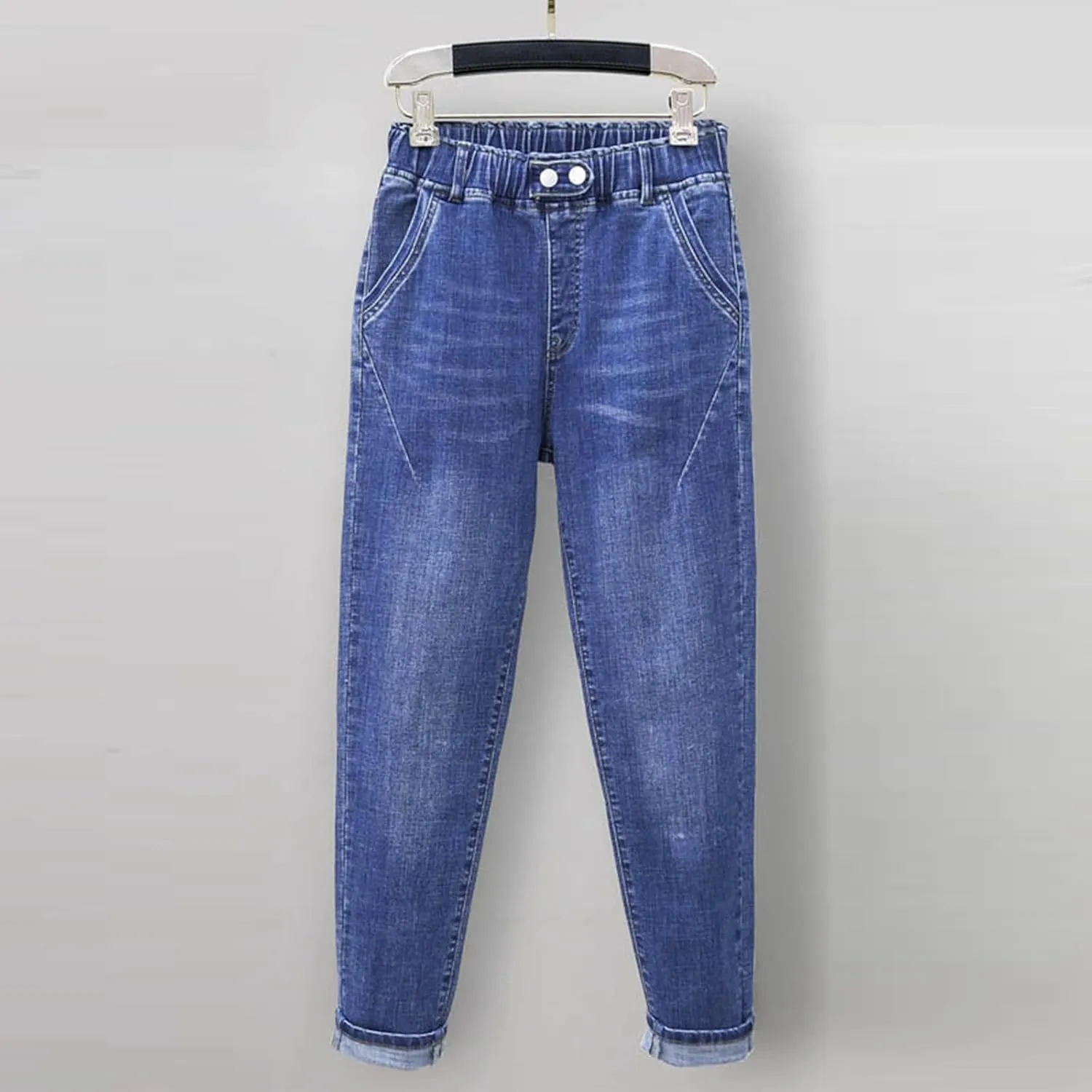 Womens Elastic Waist Ripped Distressed Jeans Pants for Curvy Boyfriend Straight Leg Bell Bottom Jeggings Plus Size