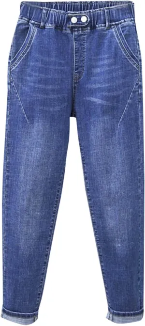 Womens Elastic Waist Ripped Distressed Jeans Pants for Curvy Boyfriend Straight Leg Bell Bottom Jeggings Plus Size