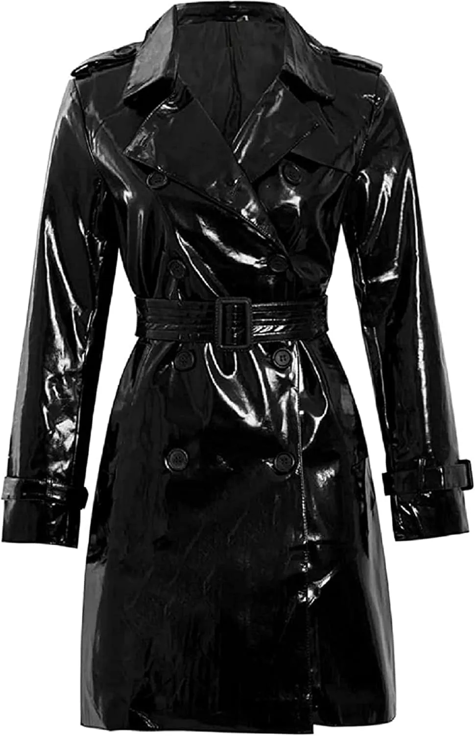 Womens Fashion Outdoor Wet Look Clothing Shiny | Raincoat PVC Leather Trench Coat