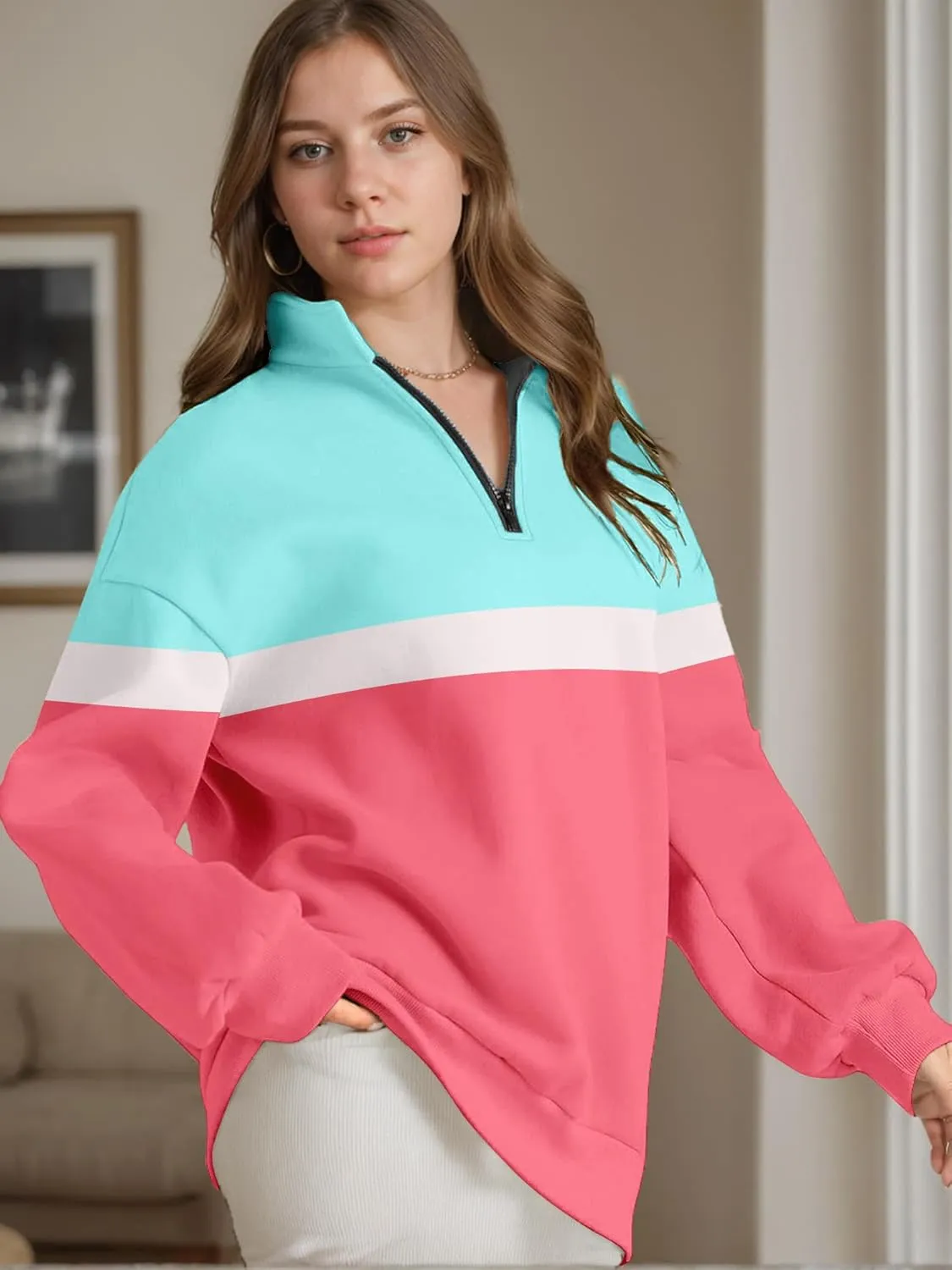 Womens Half Zip Sweatshirts Fall Fashion Oversized Hoodies Pullover Long Sleeve Shirts Clothes
