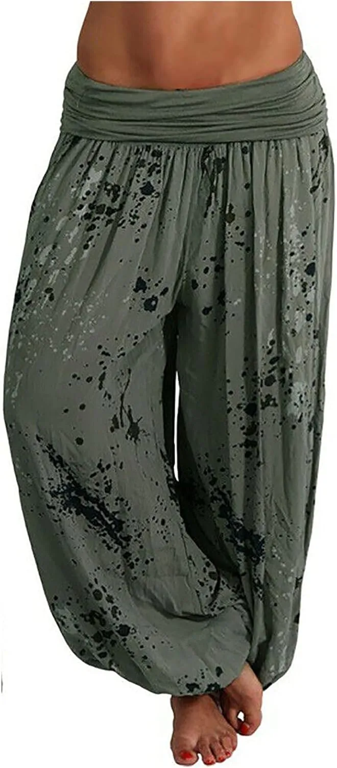 Women's Harem Pants High Waist Yoga Boho Trousers with Pockets Hippie Boho Beach Baggy Summer Baggy Joggers Plus Size