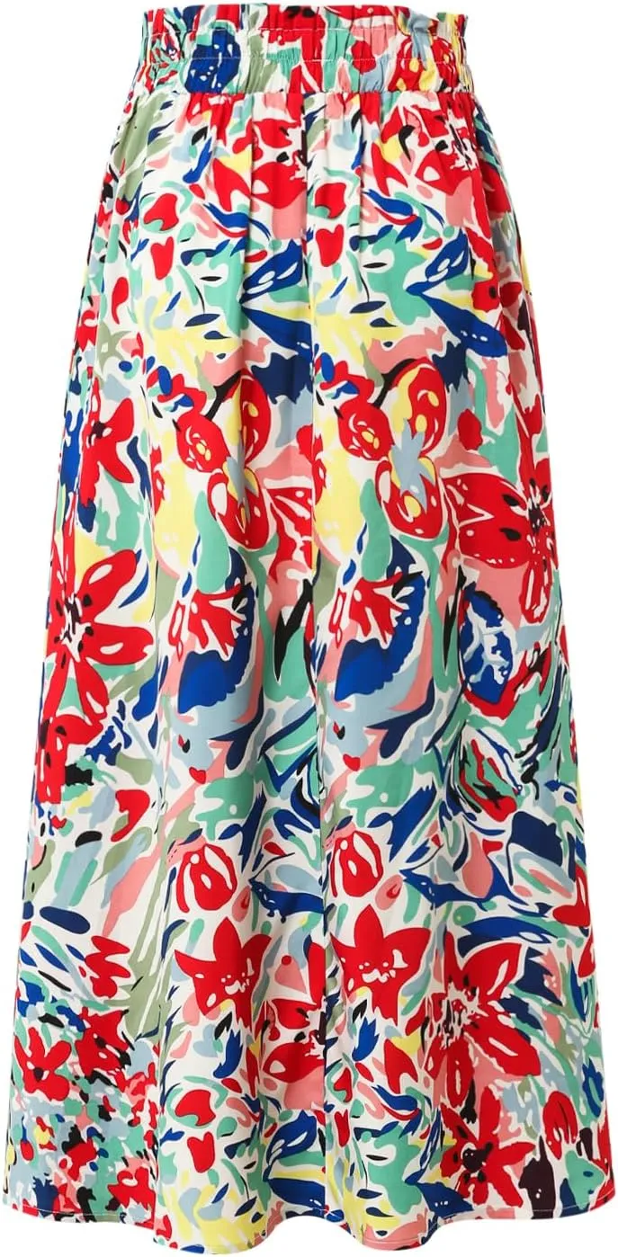 Women's High-Waisted Printed Skirt Spring Summer Autumn Elastic Waist MIDI Casual Skirt