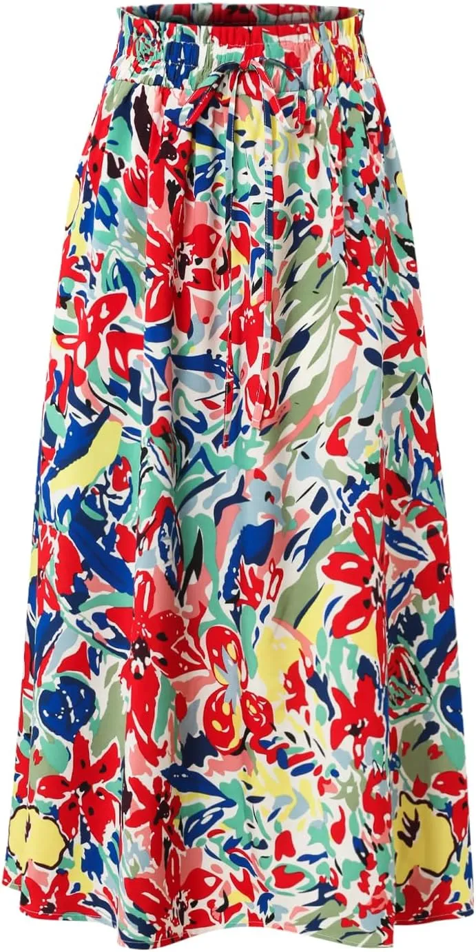 Women's High-Waisted Printed Skirt Spring Summer Autumn Elastic Waist MIDI Casual Skirt