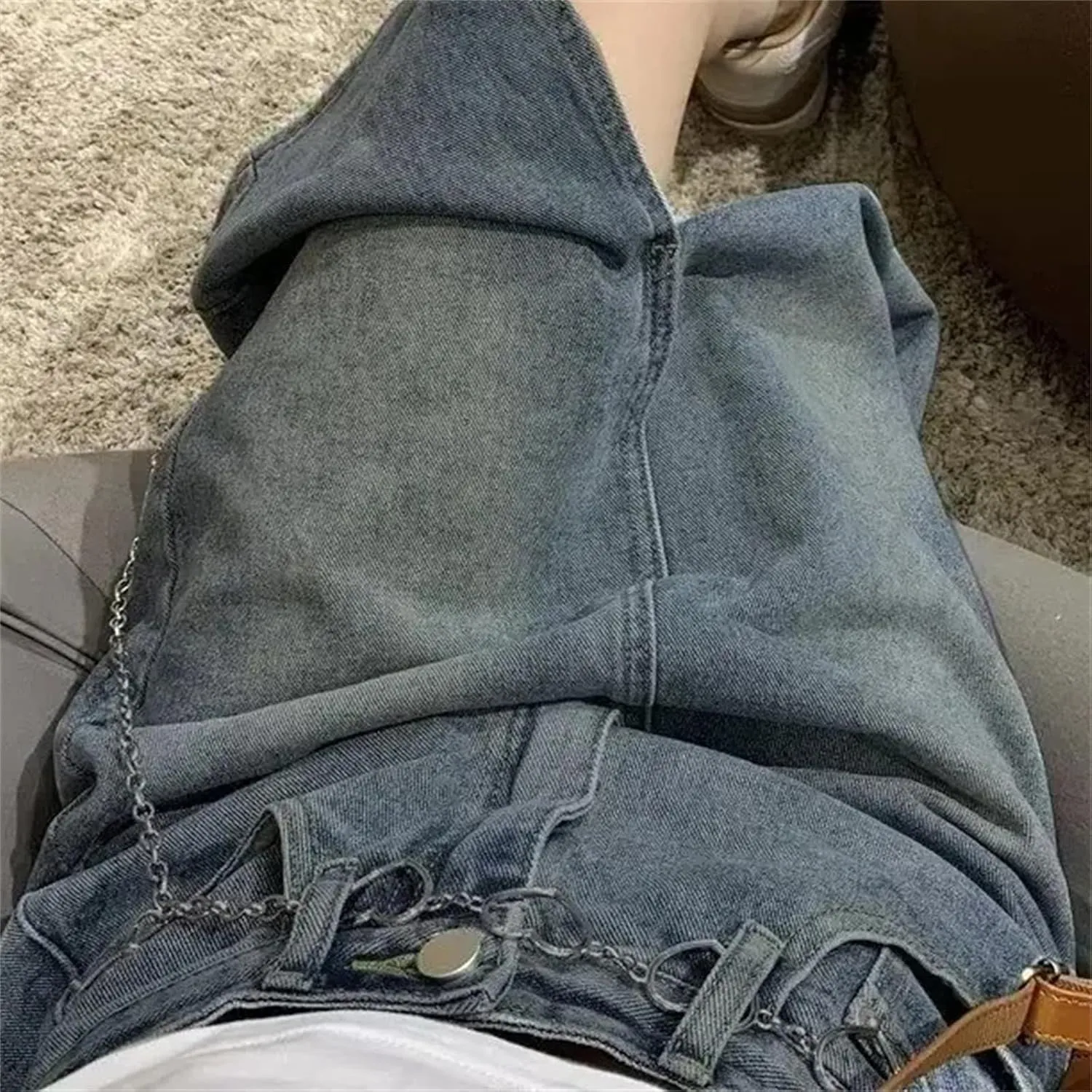 Women's High-Waisted Side Slit Denim Skirt  Slimming Medium-Length A-Line Bodycon Skirt Spring Summer Dress
