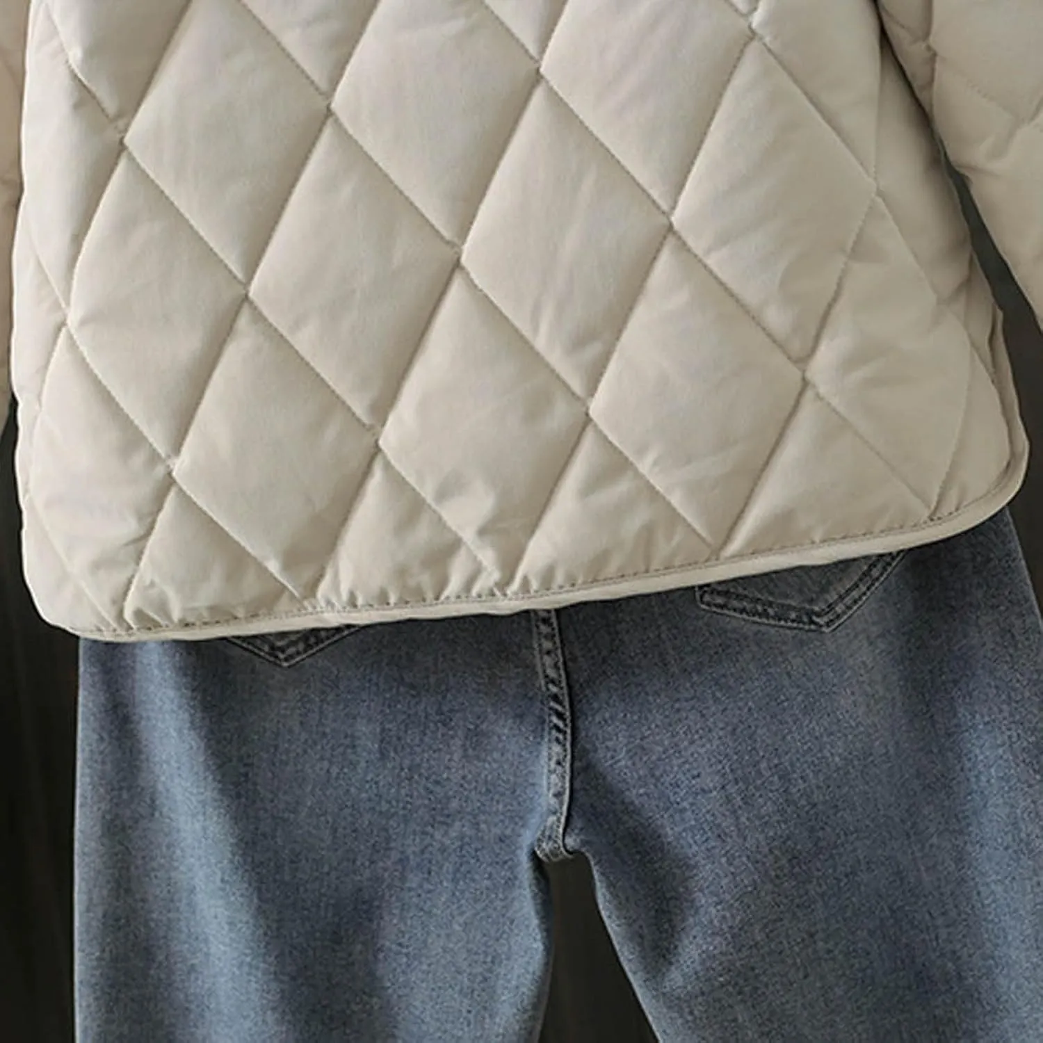 Womens jacket Womens Winter Coats Warmly Diamond Collarless Lightweight Quilted Short Cotton Padded Jacket