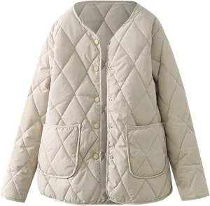 Womens jacket Womens Winter Coats Warmly Diamond Collarless Lightweight Quilted Short Cotton Padded Jacket