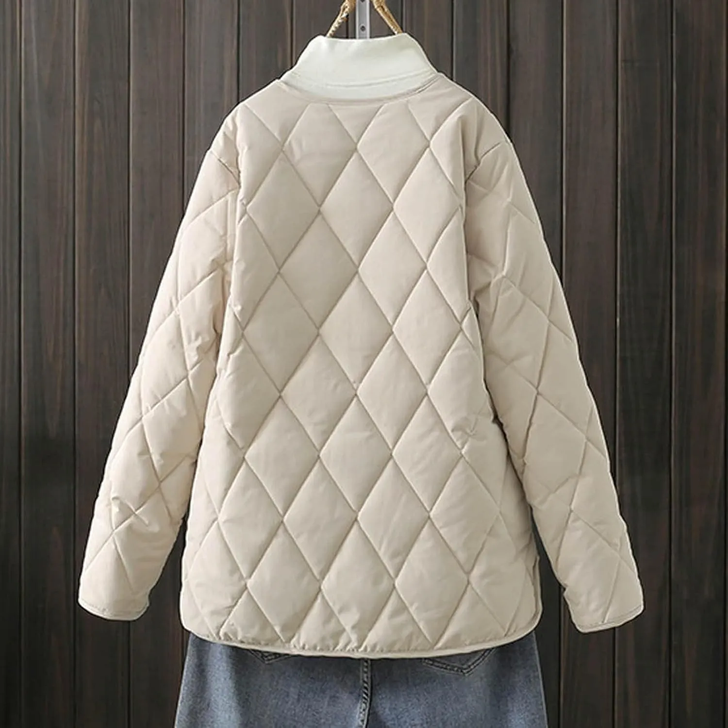 Womens jacket Womens Winter Coats Warmly Diamond Collarless Lightweight Quilted Short Cotton Padded Jacket