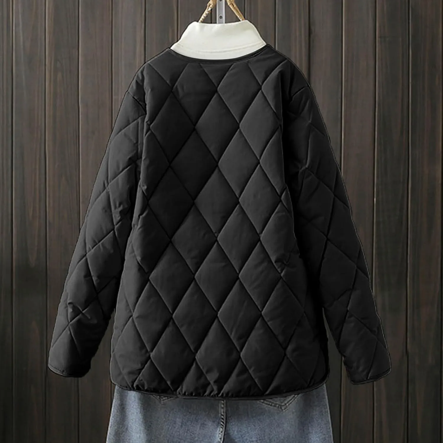 Womens jacket Womens Winter Coats Warmly Diamond Collarless Lightweight Quilted Short Cotton Padded Jacket
