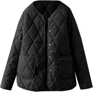 Womens jacket Womens Winter Coats Warmly Diamond Collarless Lightweight Quilted Short Cotton Padded Jacket