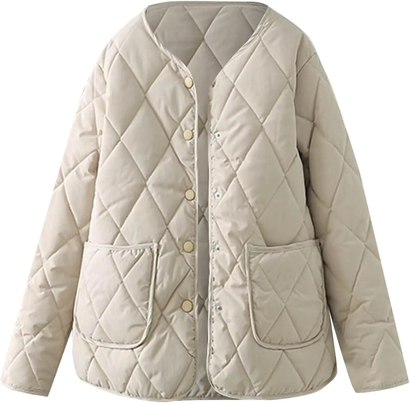 Womens jacket Womens Winter Coats Warmly Diamond Collarless Lightweight Quilted Short Cotton Padded Jacket