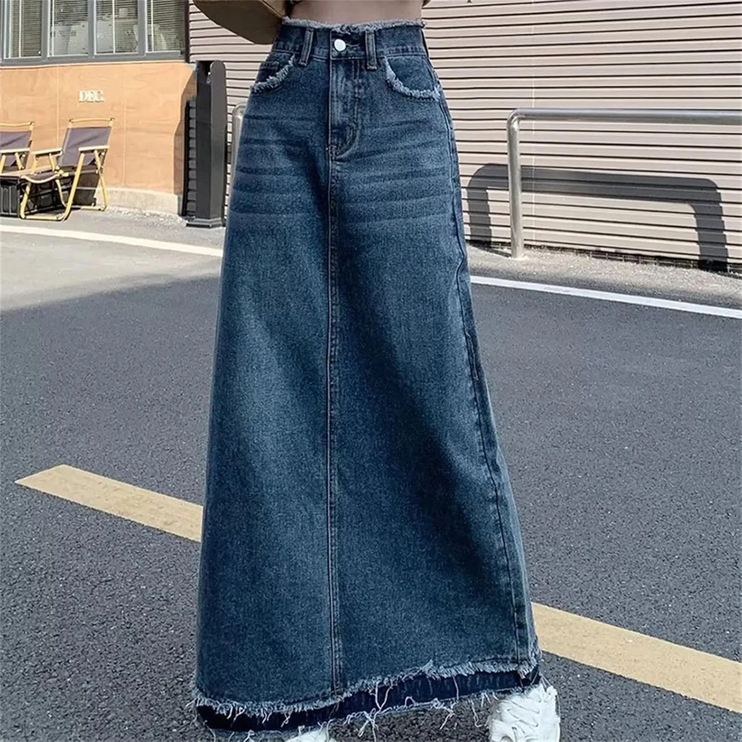 Women's Korean Summer Loose A-Line Jeans Skirts Vintage Casual High-Waisted Denim Skirts