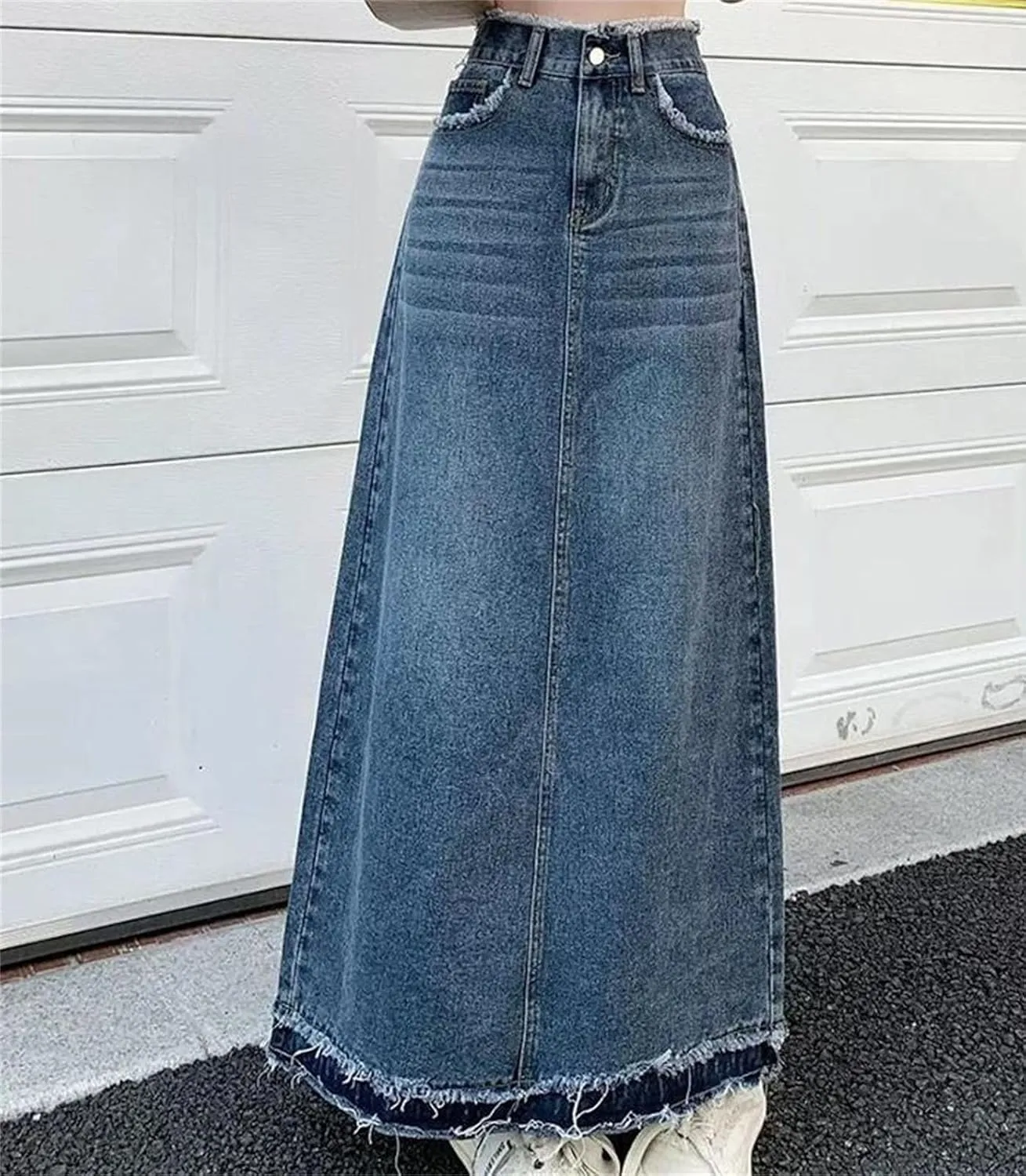 Women's Korean Summer Loose A-Line Jeans Skirts Vintage Casual High-Waisted Denim Skirts
