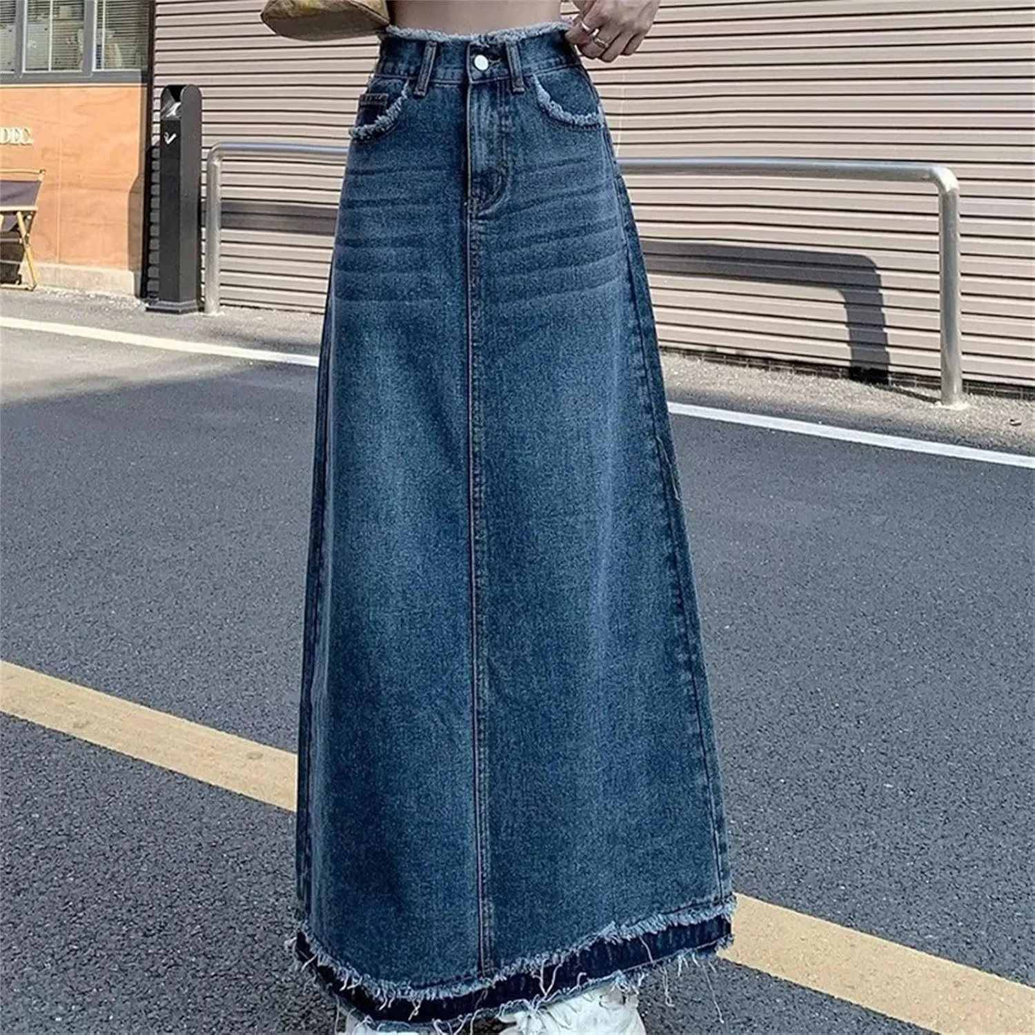 Women's Korean Summer Loose A-Line Jeans Skirts Vintage Casual High-Waisted Denim Skirts