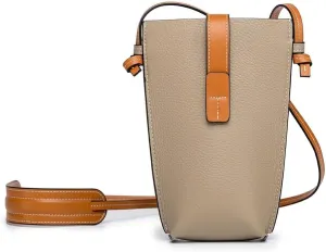 Women's Leather Bucket Bag, Two-Tone Beige and Tan, Crossbody Strap, Fashion Shoulder Purse