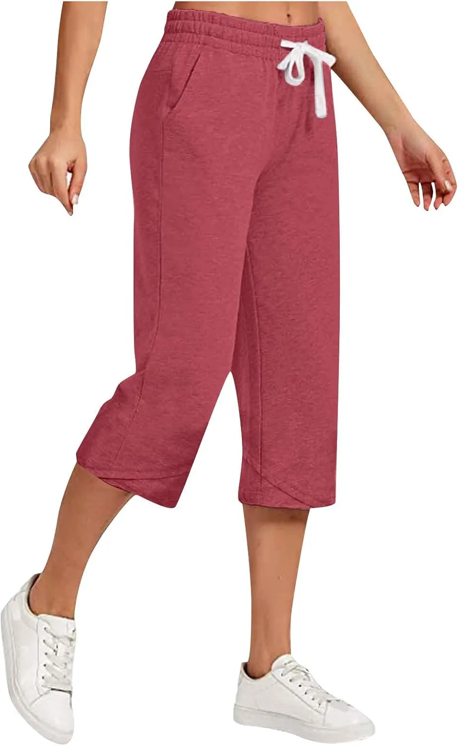 Women's Linen Capris Drawstring Knee High Loose Fitting Cropped Trouser Straight Wide Leg Pocketed Pant Casual 2025