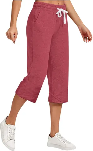 Women's Linen Capris Drawstring Knee High Loose Fitting Cropped Trouser Straight Wide Leg Pocketed Pant Casual 2025