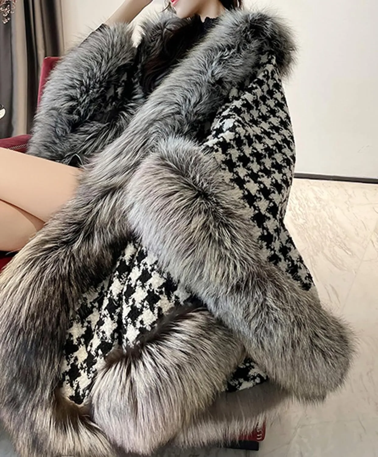 Women's Long Faux Fur Cloak Warps Shawls,Warm Shaggy Parka Coats Outwear Capes