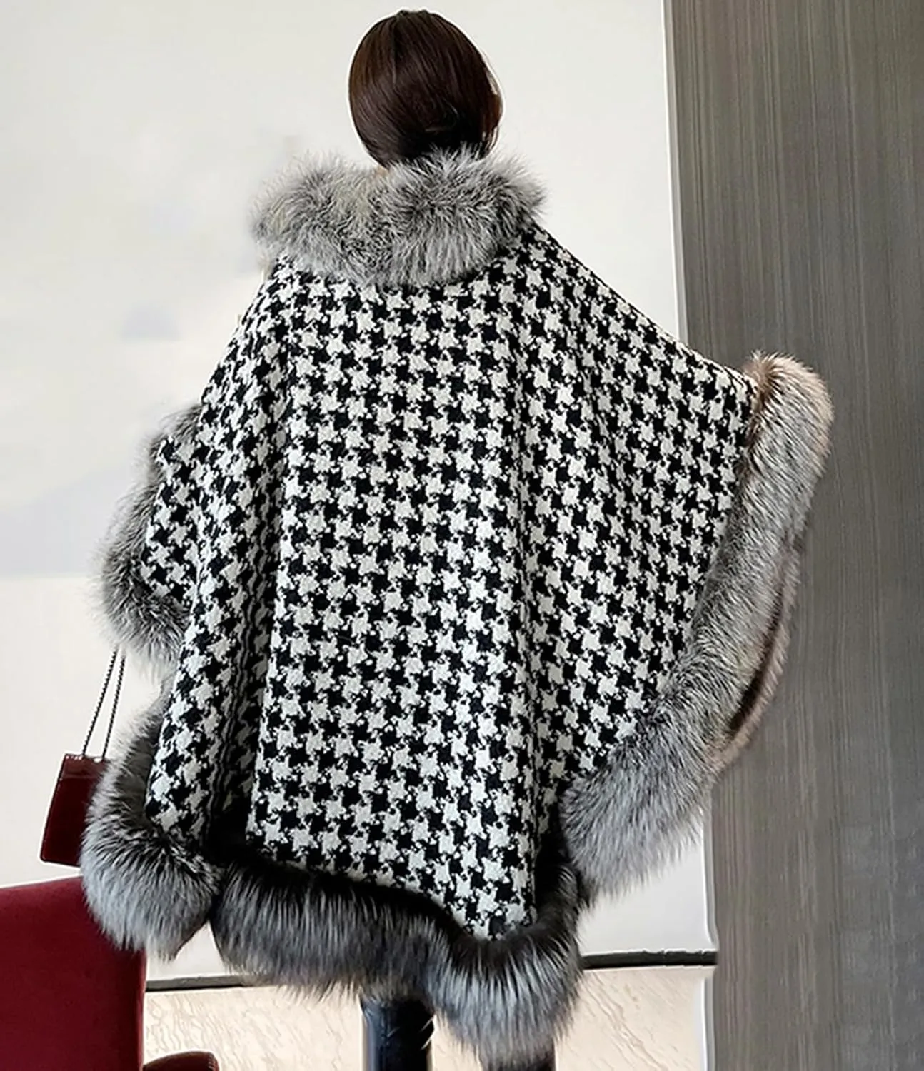 Women's Long Faux Fur Cloak Warps Shawls,Warm Shaggy Parka Coats Outwear Capes