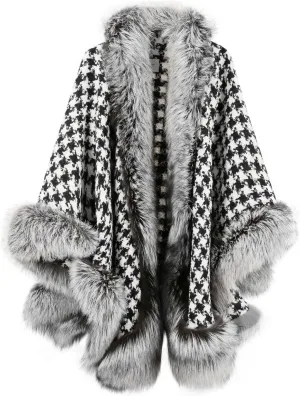Women's Long Faux Fur Cloak Warps Shawls,Warm Shaggy Parka Coats Outwear Capes