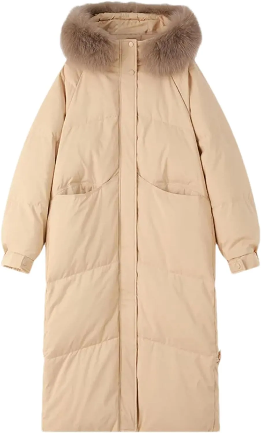 Women's Long Over-The-Knee Parkas Coats Thicken Vintage Plush Hooded Cotton-Padded Jacket
