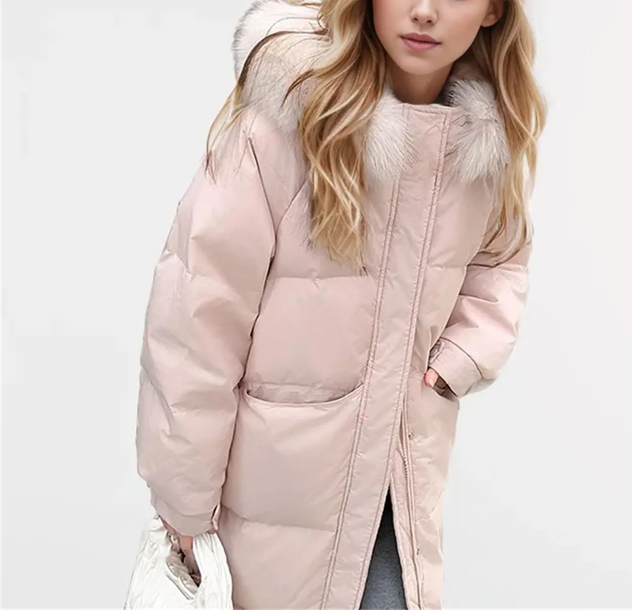 Women's Long Over-The-Knee Parkas Coats Thicken Vintage Plush Hooded Cotton-Padded Jacket