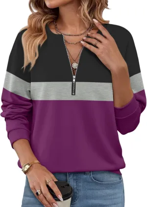 Womens Long Sleeve Shirts Half Zip Sweatshirts Quarter Zipper Fall Tops Pullover