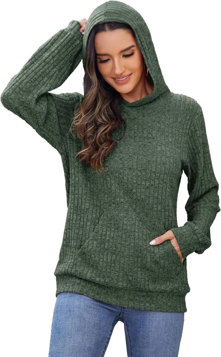 Womens Long Sleeve Shirts Kangaroo Pocket Fashion Hoodies Fall Pullover Sweatshirts